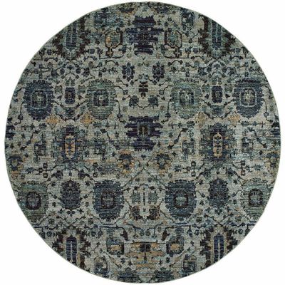 HomeRoots 510074 8 ft. Blue & Navy Oriental Power Loom Stain Resistant Round Area Rug