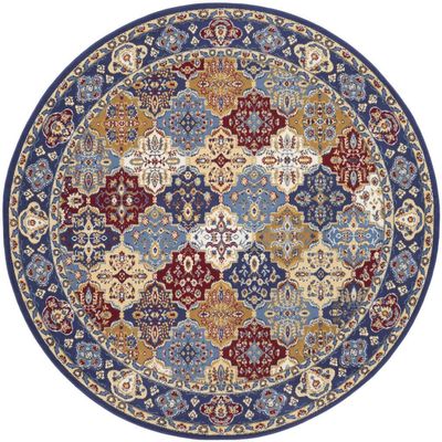 HomeRoots 522271 8 ft. Red Damask Power Loom Round Area Rug