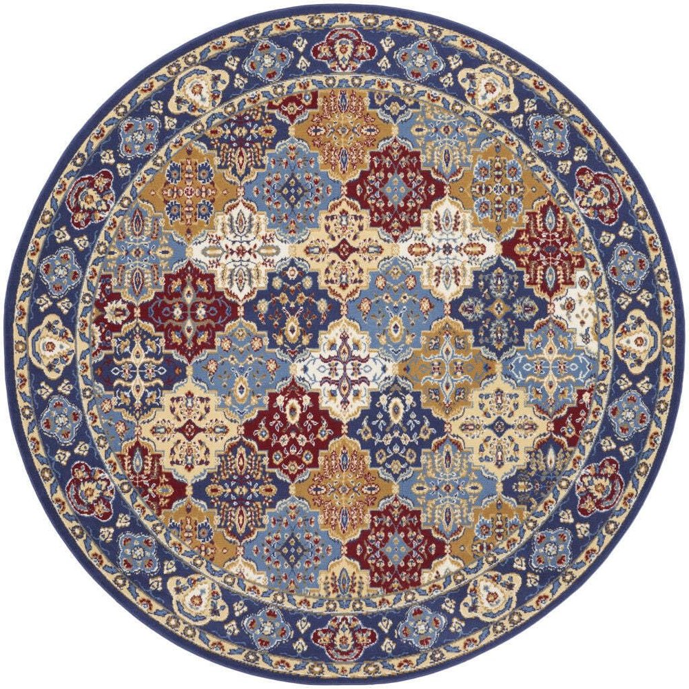 HomeRoots 522271 8 ft. Red Damask Power Loom Round Area Rug