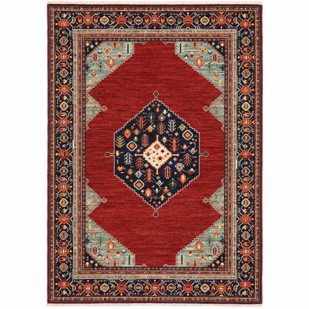 HomeRoots 509250 5 x 8 ft. Oriental Power Loom Stain Resistant Area Rug with Fringe Multi Color