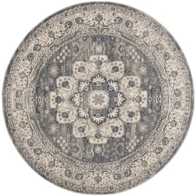 HomeRoots 480275 5 ft. Grey & Ivory Round Oriental Power Loom Non Skid Area Rug