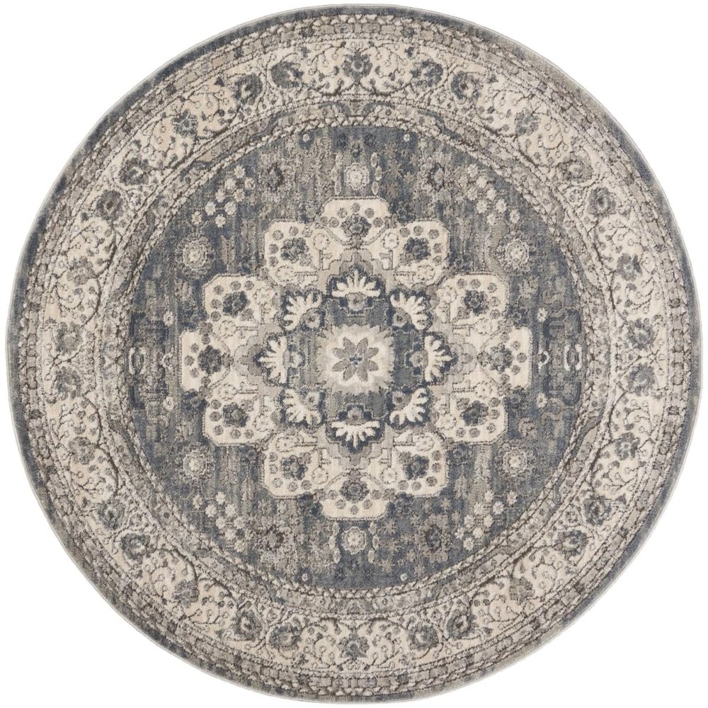 HomeRoots 480275 5 ft. Grey & Ivory Round Oriental Power Loom Non Skid Area Rug