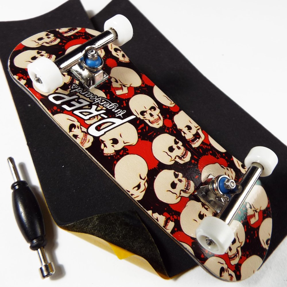 P-REP V2 Pro Performance Complete Wooden Fingerboard kit with Urethane Wheels and Bushings 32mm - Skull