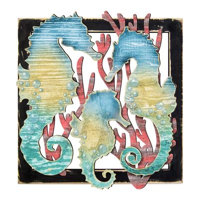 Seahorses in Frame Rustic Wooden Art