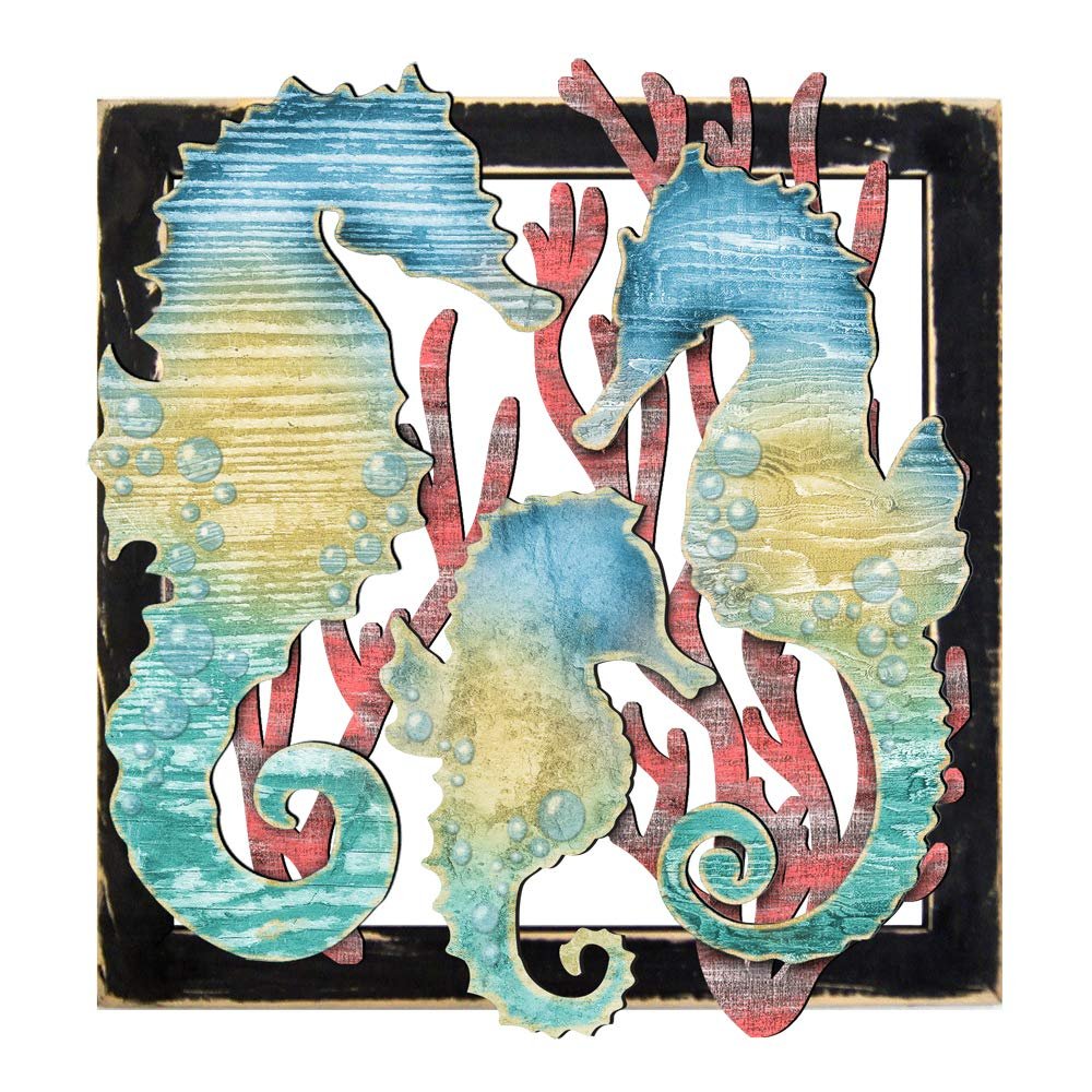 Seahorses in Frame Rustic Wooden Art