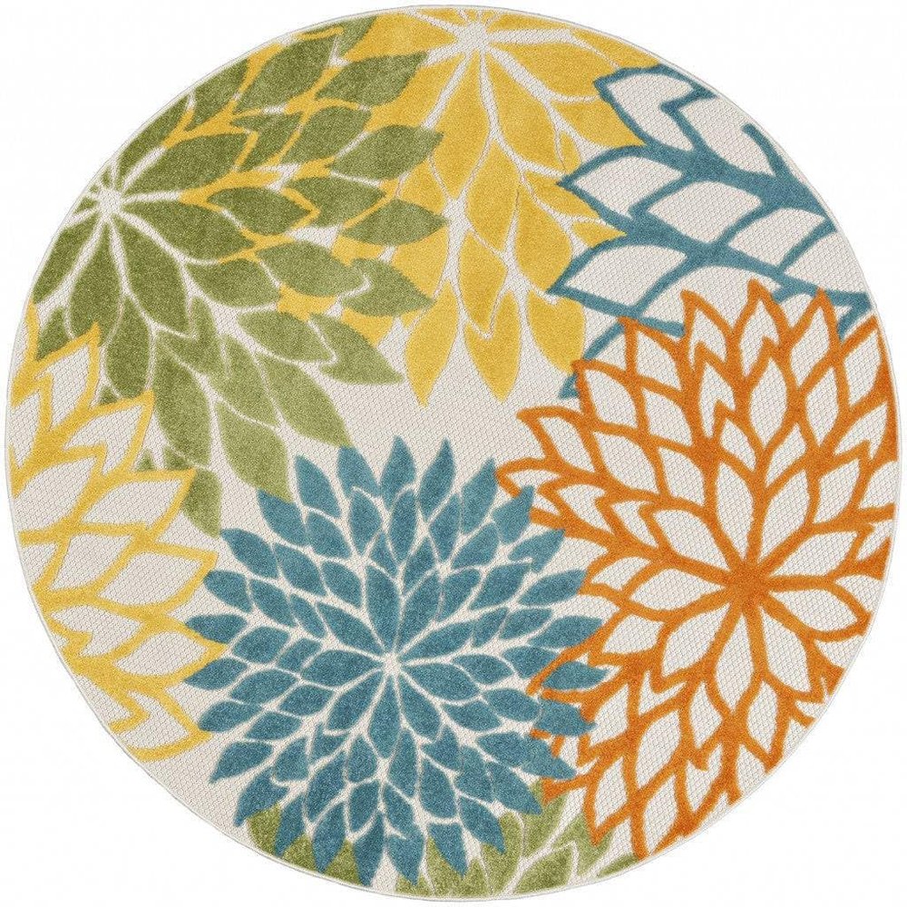 HomeRoots 479774 4 x 4 ft. Turquoise Floral Non Skid Indoor & Outdoor Round Area Rug