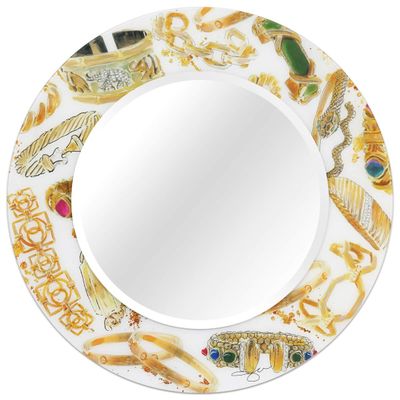 36 x 36 in. Gold Charm Round Beveled Mirror on Free Floating Reverse Printed Tempered Art Glass