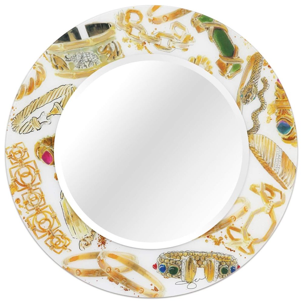 36 x 36 in. Gold Charm Round Beveled Mirror on Free Floating Reverse Printed Tempered Art Glass