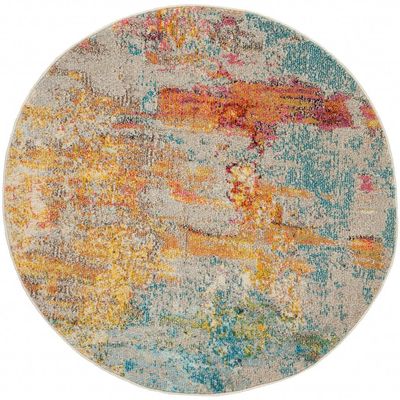 HomeRoots 480146 5 x 5 ft. Sealife Abstract Power Loom Non Skid Round Area Rug