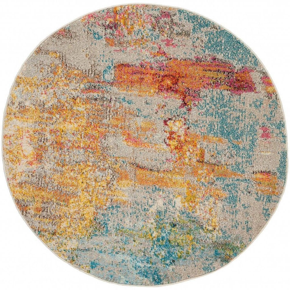 HomeRoots 480146 5 x 5 ft. Sealife Abstract Power Loom Non Skid Round Area Rug