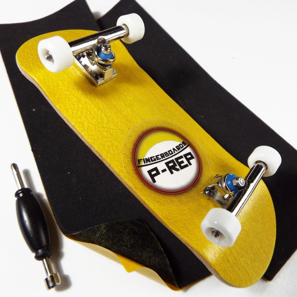 P-REP V2 Pro Performance Complete Wooden Fingerboard kit with Urethane Wheels and Bushings 32mm - Yellow