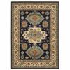 HomeRoots 509235 3 x 5 ft. Navy Charcoal Orange Rust Gold Pale Blue Olive Beige & Salmon Oriental Power Loom Stain Resistant Rectangle Area Rug with Fringe view 1
