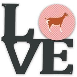 11.5 x 11.75 in. Toggenburger Goat Pink Check Metal Artwork Love Wall Decor