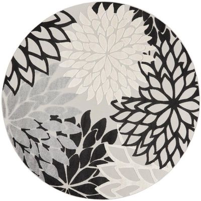HomeRoots 479269 8 x 8 ft. Floral Non Skid Indoor & Outdoor Round Rug Black & White