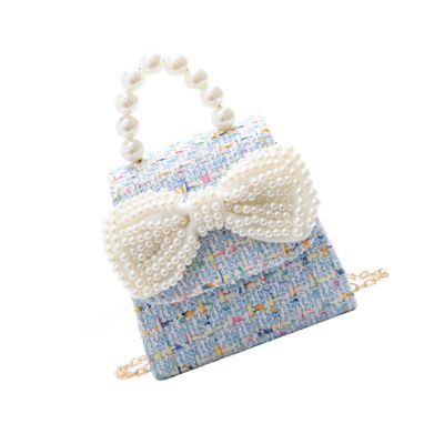 LIFKOME Boys and Girls Pearl Handbag Elegant Bowknot Design Small Chain Crossbody Bag for Little Girls for Shopping and Daily Use Cute Princess Style Blue