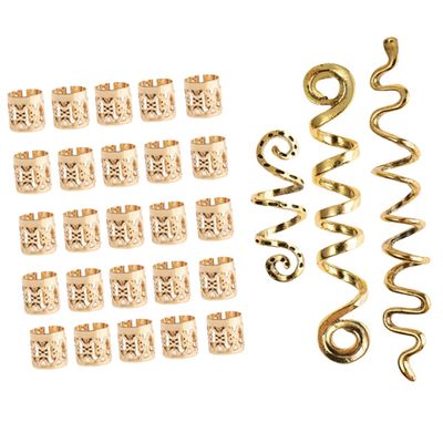 28pcs Dreadlock Jewelry Bead Hair Coils for Braids Alloy Golden
