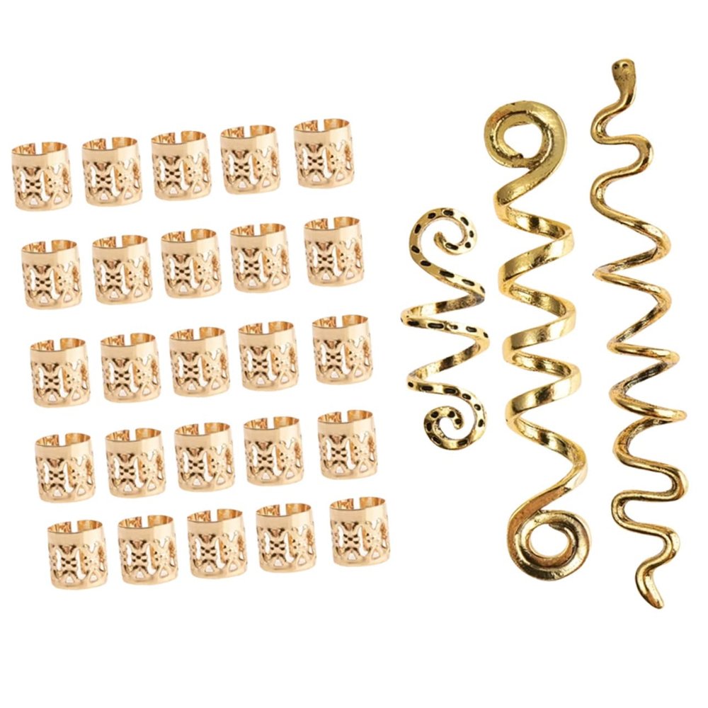 28pcs Dreadlock Jewelry Bead Hair Coils for Braids Alloy Golden