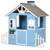 Outsunny Playhouse for Kids Outdoor, Country Style Wooden Playhouse with Flower Pot Holders, Working Door, Windows, Service Stations for 3-7 Years, Blue view 1