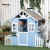 Outsunny Playhouse for Kids Outdoor, Country Style Wooden Playhouse with Flower Pot Holders, Working Door, Windows, Service Stations for 3-7 Years, Blue view 2