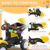 Aosom Kids Manual Pedal Ride-On Excavator with Front Loader Digger, Ride-On Tractor for 3 Year Old, Yellow view 3