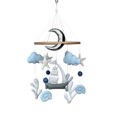 Ocean Baby Mobile boy Ship Nursery Decor Nautical Crib Baby Mobile Sea Mobile Felt Hanging Mobile Coastal Ocean Baby Shower Gift