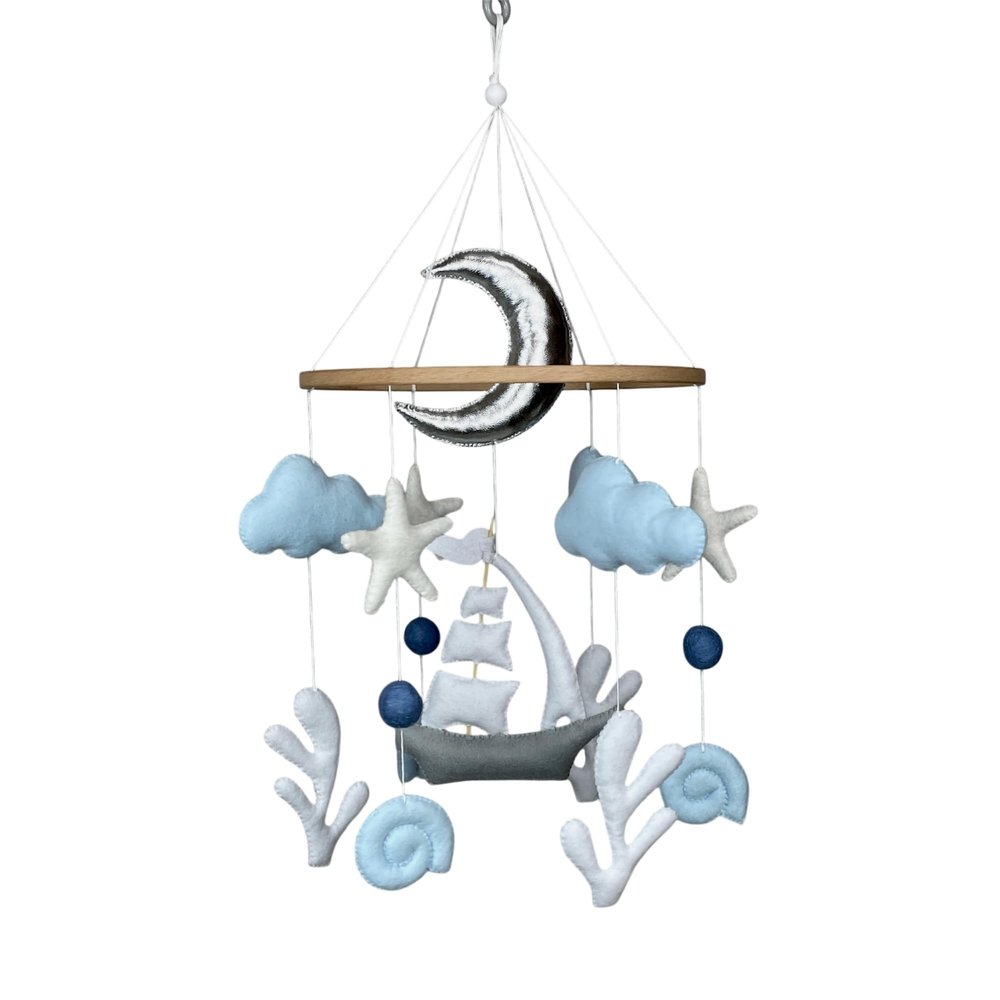 Ocean Baby Mobile boy Ship Nursery Decor Nautical Crib Baby Mobile Sea Mobile Felt Hanging Mobile Coastal Ocean Baby Shower Gift