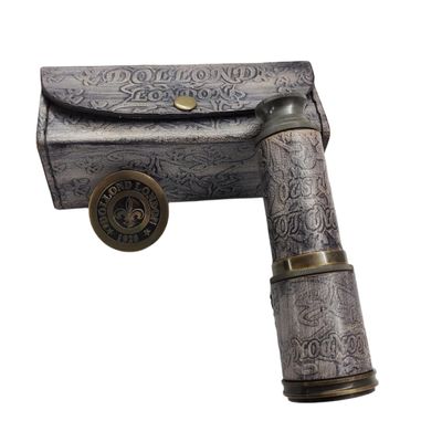 Nautical Pirate Spyglass Telescope Spyglass Replica with Grey Leather Case Sailor Ship Monocular Vintage Decor for Gifting, Travellers, Dolland London, 17" (Commando Antique)