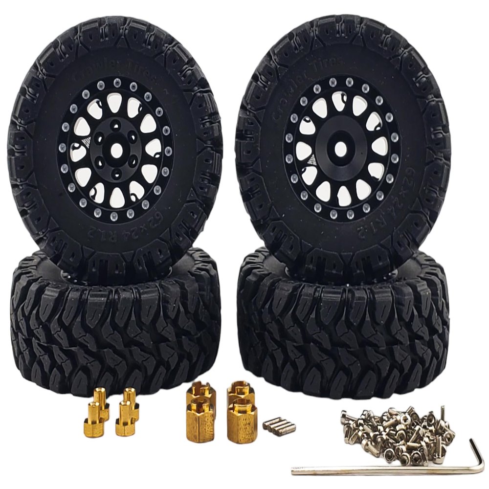 NHX RC 1.2" Crawler Tires w/Alum Beadlock Wheel (4) for 1/18 TRX-4M Super Soft -Black