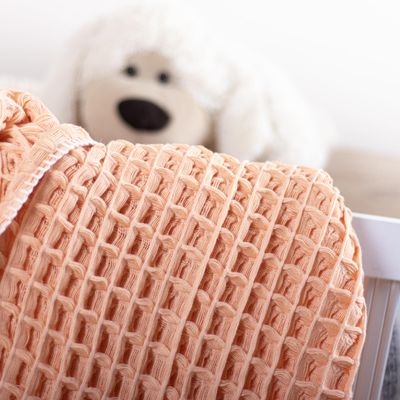 100% Cotton Waffle Weave Baby Blanket, Deep Textured, Thermal, Breathable, Three Dimensional, Ultra Soft, All Seasons, Unisex, Luxury, Baby Swaddling Blanket (Peach, Baby)