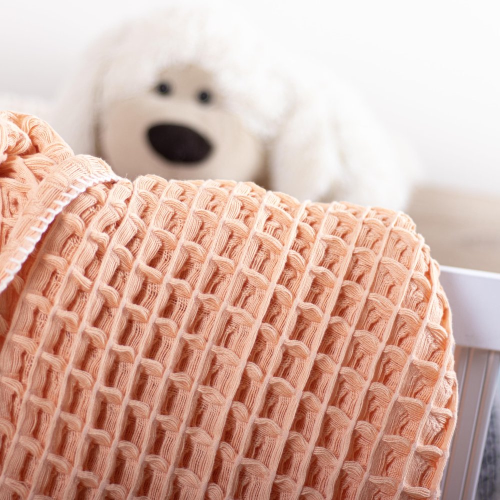 100% Cotton Waffle Weave Baby Blanket, Deep Textured, Thermal, Breathable, Three Dimensional, Ultra Soft, All Seasons, Unisex, Luxury, Baby Swaddling Blanket (Peach, Baby)