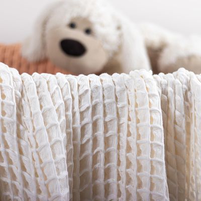 100% Cotton Waffle Weave Baby&Kids Blanket, Deep Textured, Thermal, Breathable, Three Dimensional, Ultra Soft, All Seasons, Unisex, Luxury, Swaddling Blanket (Vanilla)