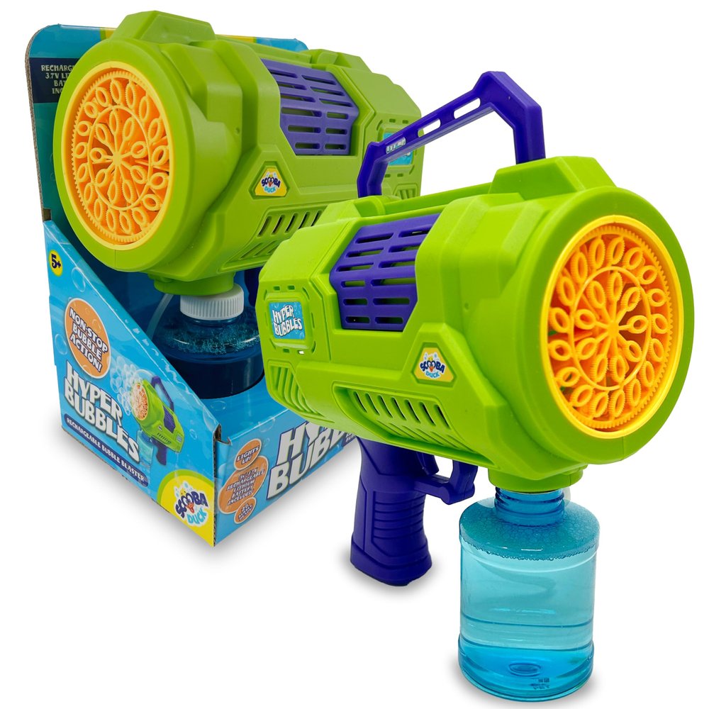 Scooba Duck Hyper Bubbles Blaster - Ultimate Electric Bubble Gun with Bubbles, Rechargeable Lithium-Ion Power, and USB Charger