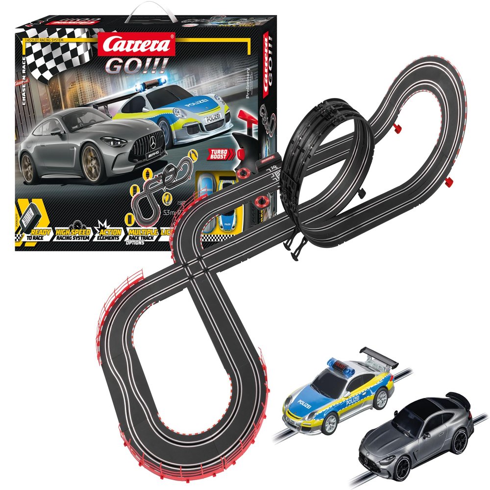 Carrera - 20062577 - Carrera GO!!! Chase 'n Race Track Set I Racing Track with Licensed Slot Cars | Up to 2 Players | for Children from 6 Years and Adults