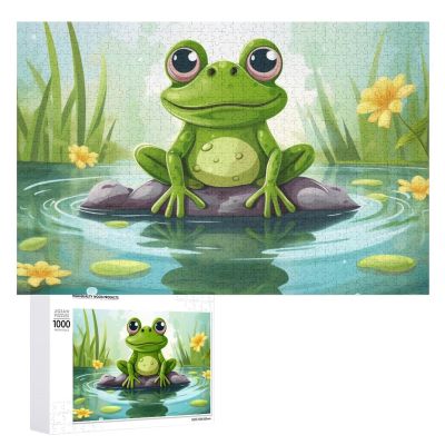 1000 PCS Jigsaw Puzzle for Adults Personalized Picture Puzzle Frog in A Pond Customized Wooden Puzzle for Family, Birthday, Wedding, Game Nights Gifts Animal Puzzle
