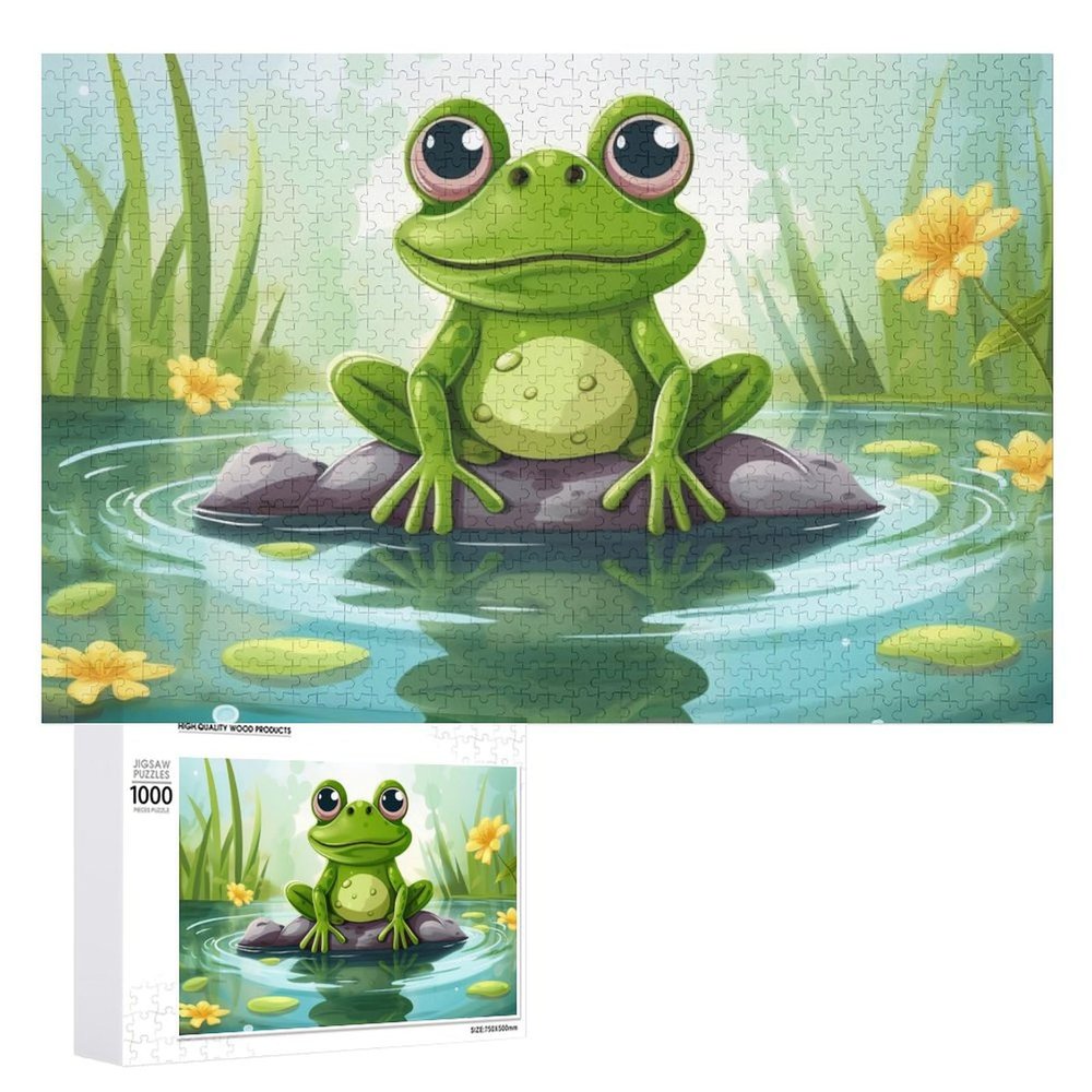 1000 PCS Jigsaw Puzzle for Adults Personalized Picture Puzzle Frog in A Pond Customized Wooden Puzzle for Family, Birthday, Wedding, Game Nights Gifts Animal Puzzle