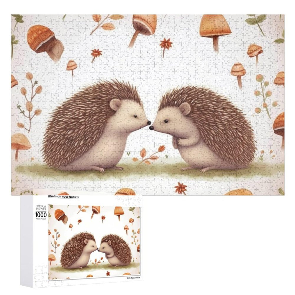 1000 PCS Jigsaw Puzzle for Adults Personalized Picture Puzzle Nature Lovely Hedgehog Lovers Customized Wooden Puzzle for Family, Birthday, Wedding, Game Nights Gifts Animal Puzzle