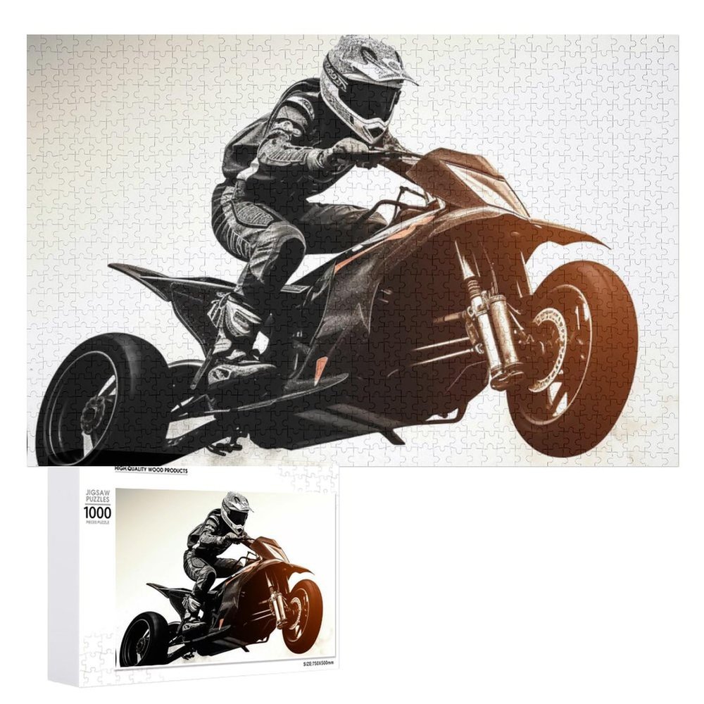1000 PCS Jigsaw Puzzle for Adults Personalized Picture Puzzle Rider Racing Car Customized Wooden Puzzle for Family, Birthday, Wedding, Game Nights Gifts Animal Puzzle
