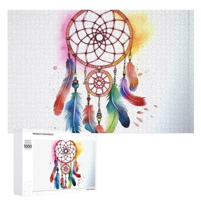 1000 PCS Jigsaw Puzzle for Adults Personalized Picture Puzzle Watercolor Dream Catcher Customized Wooden Puzzle for Family, Birthday, Wedding, Game Nights Gifts Animal Puzzle