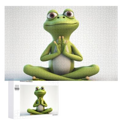 1000 PCS Jigsaw Puzzle for Adults Personalized Picture Puzzle The Funny Frog Doing Yoga Customized Wooden Puzzle for Family, Birthday, Wedding, Game Nights Gifts Animal Puzzle