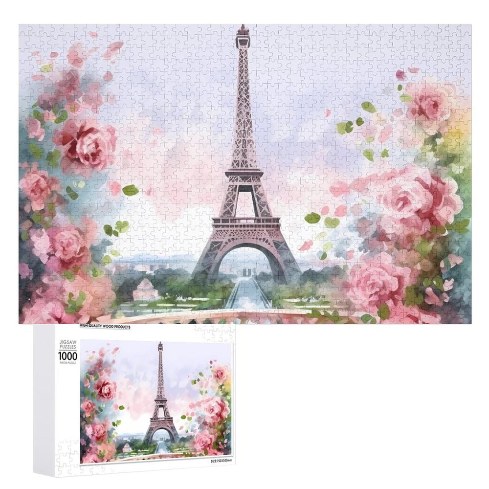 1000 PCS Jigsaw Puzzle for Adults Personalized Picture Puzzle Paris Eiffel Tower with Flowers Customized Wooden Puzzle for Family, Birthday, Wedding, Game Nights Gifts Animal Puzzle