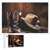 1000 PCS Jigsaw Puzzle for Adults Personalized Picture Puzzle Cowboy Black Hat Western Boots Customized Wooden Puzzle for Family, Birthday, Wedding, Game Nights Gifts Animal Puzzle view 1