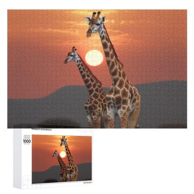 1000 PCS Jigsaw Puzzle for Adults Personalized Picture Puzzle Giraffe at Sunset Customized Wooden Puzzle for Family, Birthday, Wedding, Game Nights Gifts Animal Puzzle