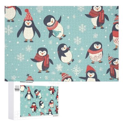 1000 PCS Jigsaw Puzzle for Adults Personalized Picture Puzzle Winter Christmas Penguins Customized Wooden Puzzle for Family, Birthday, Wedding, Game Nights Gifts Animal Puzzle