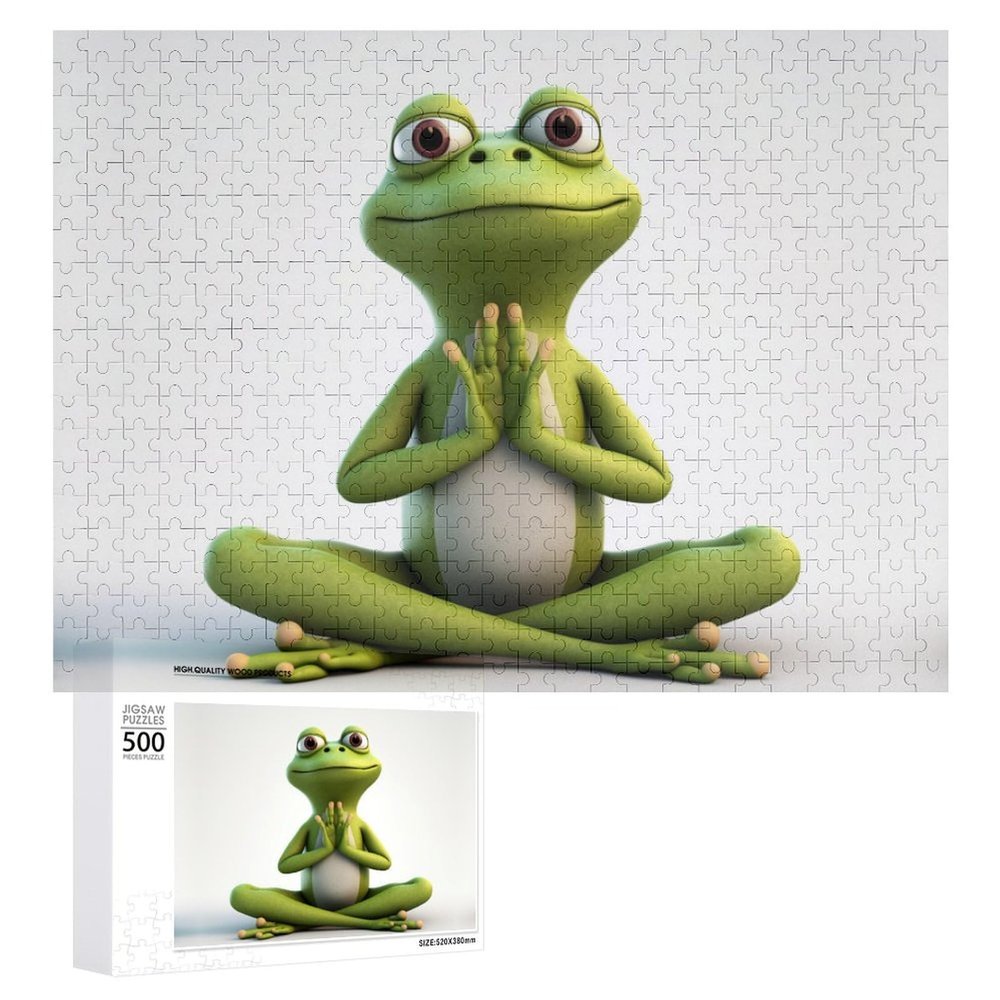 500 PCS Jigsaw Puzzle for Adults Personalized Picture Puzzle The Funny Frog Doing Yoga Customized Wooden Puzzle for Family, Birthday, Wedding, Game Nights Gifts Animal Puzzle