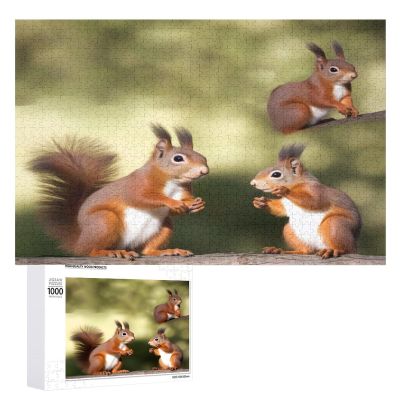 1000 PCS Jigsaw Puzzle for Adults Personalized Picture Puzzle Cute Squirrels Customized Wooden Puzzle for Family, Birthday, Wedding, Game Nights Gifts Animal Puzzle