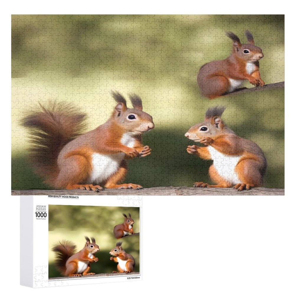1000 PCS Jigsaw Puzzle for Adults Personalized Picture Puzzle Cute Squirrels Customized Wooden Puzzle for Family, Birthday, Wedding, Game Nights Gifts Animal Puzzle
