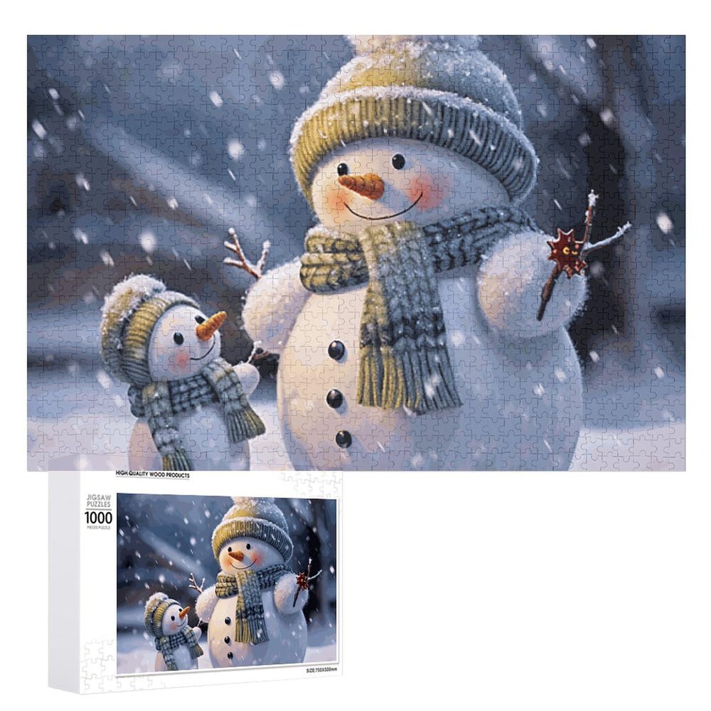 1000 PCS Jigsaw Puzzle for Adults Personalized Picture Puzzle Winter Snowman Customized Wooden Puzzle for Family, Birthday, Wedding, Game Nights Gifts Animal Puzzle