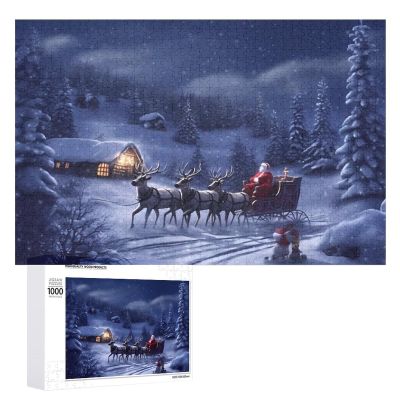 1000 PCS Jigsaw Puzzle for Adults Personalized Picture Puzzle Snow Night Santa and Deer Customized Wooden Puzzle for Family, Birthday, Wedding, Game Nights Gifts Animal Puzzle