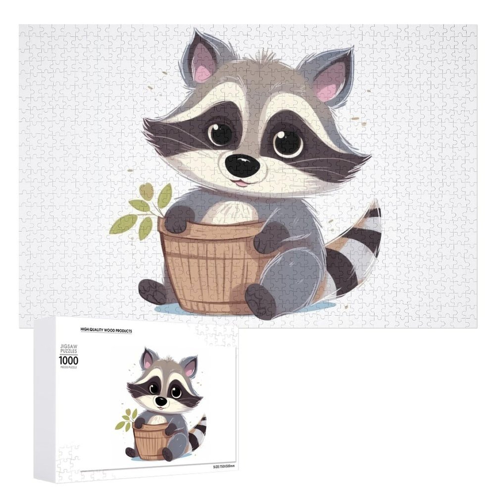 1000 PCS Jigsaw Puzzle for Adults Personalized Picture Puzzle Cute Raccoon Customized Wooden Puzzle for Family, Birthday, Wedding, Game Nights Gifts Animal Puzzle