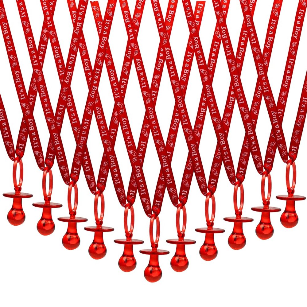 36 Pieces It's a Boy Baby Shower Pacifiers Necklace Acrylic Baby Party Favors Charm Pacifiers Necklace Baby Shower Party Decorations Table Scatter (Red)
